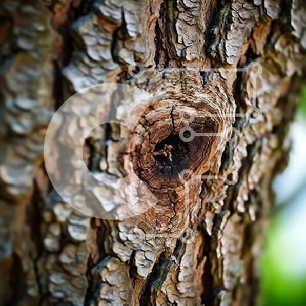 Intra Συλλεκτικό Ξύλινο Παζλ Plywood  4mm - Ζωντανή κινηματογράφηση σε πρώτο πλάνο ενός κορμού δέντρου με μια μικρή τρύπα και πλούσιο πράσινο φύλλωμα Σε Ξύλινο Κουτί - Διαστάσεις: 10x10 cm – 25 κομμάτια