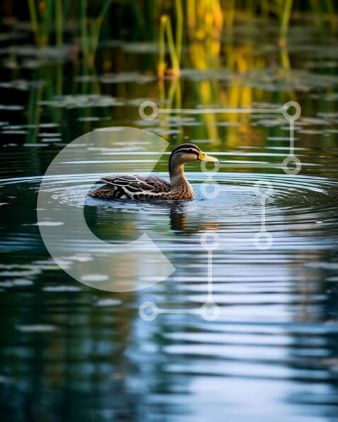 Intra Συλλεκτικό Ξύλινο Παζλ Plywood  4mm - Όμορφη εικόνα μιας πάπιας που κολυμπά σε μια καταπράσινη λίμνη Σε Ξύλινο Κουτί - Διαστάσεις: 10x10 cm – 25 κομμάτια