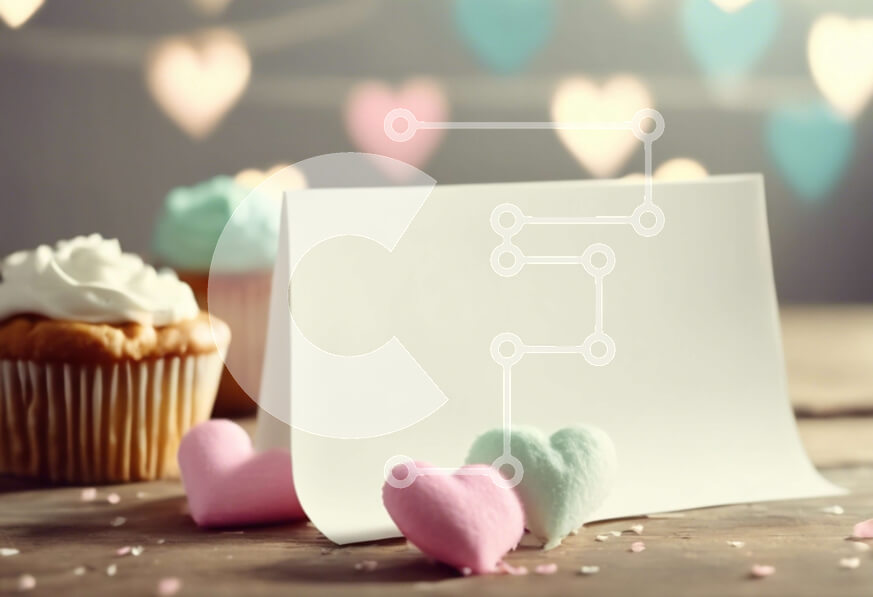 Σετ των 2 Intra Συλλεκτικό Ξύλινο Παζλ Plywood  4mm - Λευκή κάρτα, Cupcakes και Marshmallows σε σχήμα καρδιάς στο τραπέζι Σε Ξύλινο Κουτί - Διαστάσεις: 10x10 cm – 25 κομμάτια