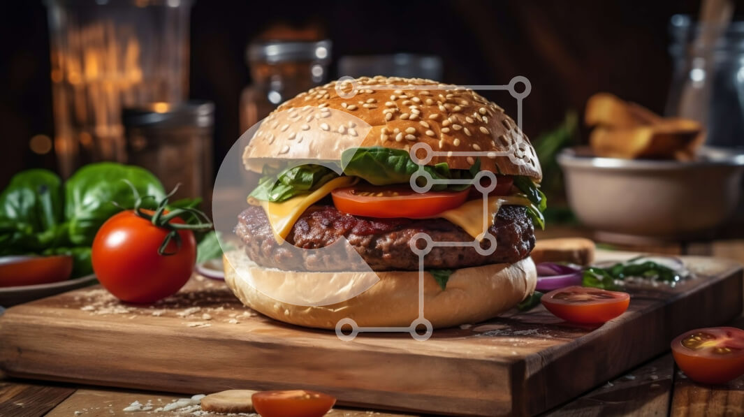 Σετ των 2 Intra Συλλεκτικό Ξύλινο Παζλ Plywood  4mm - Λαχταριστό Cheeseburger με φρέσκα υλικά σε ξύλινο ξύλο κοπής Σε Ξύλινο Κουτί - Διαστάσεις: 10x10 cm – 25 κομμάτια