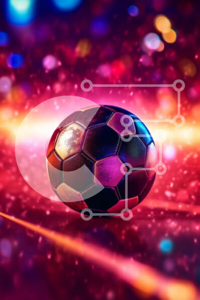 Intra Συλλεκτικό Ξύλινο Παζλ Plywood  4mm - Πολύχρωμη μπάλα ποδοσφαίρου με φωτεινά φώτα που λάμπουν πάνω της Σε Ξύλινο Κουτί - Διαστάσεις Puzzle: 10x10 cm – 25 κομμάτια