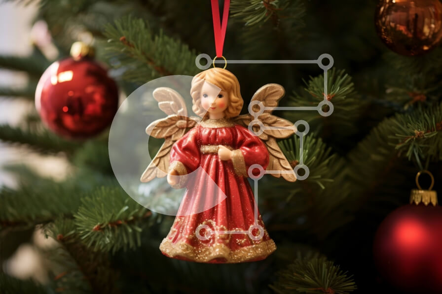 Intra Συλλεκτικό Ξύλινο Παζλ Plywood  4mm - Κόκκινο στολίδι αγγέλου που κρέμεται από το χριστουγεννιάτικο δέντρο Σε Ξύλινο Κουτί - Διαστάσεις: 10x10 cm – 25 κομμάτια