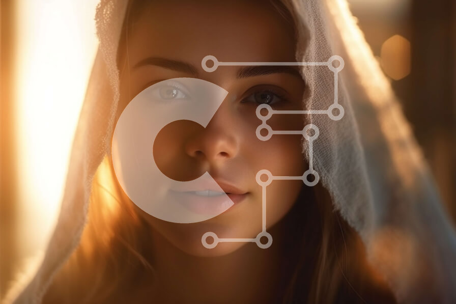 Intra Συλλεκτικό Ξύλινο Παζλ Plywood  4mm - Όμορφο πορτρέτο νεαρής γυναίκας που κοιτάζει την κάμερα με τον ήλιο πίσω της Σε Ξύλινο Κουτί - Διαστάσεις Puzzle: 10x10 cm – 25 κομμάτια