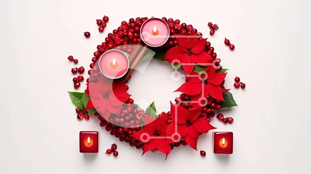 Intra Συλλεκτικό Ξύλινο Παζλ Plywood  4mm - Κόκκινο στεφάνι Poinsettia με κεριά - Γιορτινή διακόσμηση Σε Ξύλινο Κουτί - Διαστάσεις: 10x10 cm – 25 κομμάτια