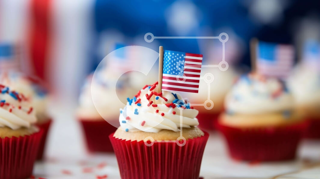 Intra Συλλεκτικό Ξύλινο Παζλ Plywood  4mm - Cupcakes 4ης Ιουλίου με αμερικανική σημαία και πατριωτικά στολίδια Σε Ξύλινο Κουτί - Διαστάσεις: 10x10 cm – 25 κομμάτια