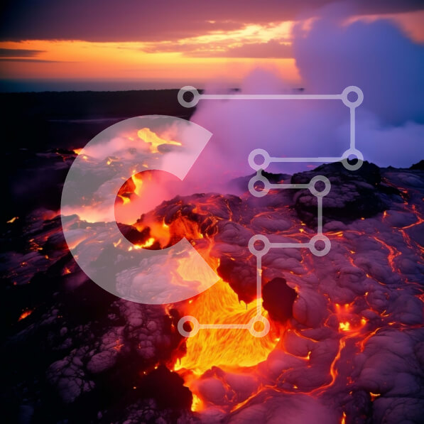 Intra Συλλεκτικό Ξύλινο Παζλ Plywood  4mm - Ζωντανό κοντινό πλάνο της λάβας που ρέει από το ηφαίστειο στο ηλιοβασίλεμα Σε Ξύλινο Κουτί - Διαστάσεις: 10x10 cm – 25 κομμάτια