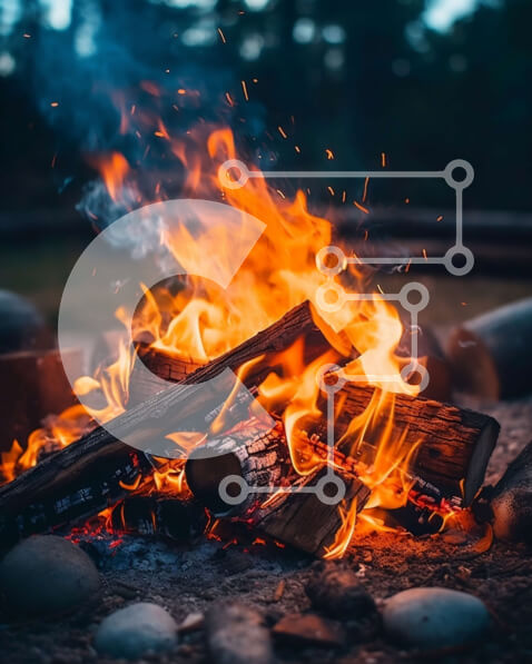 Intra Συλλεκτικό Ξύλινο Παζλ Plywood  4mm - Όμορφη εικόνα μιας φωτιάς με αναμμένα κούτσουρα και φόντο σκοτεινού ουρανού Σε Ξύλινο Κουτί - Διαστάσεις: 10x10 cm – 25 κομμάτια