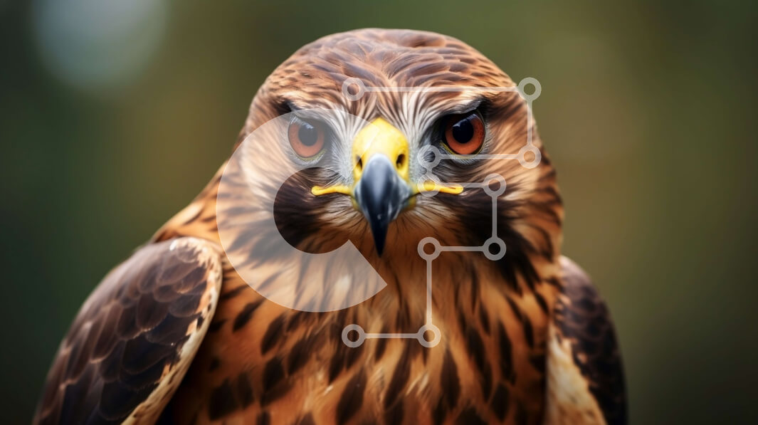 Σετ των 2 Intra Συλλεκτικό Ξύλινο Παζλ Plywood  4mm - Κοντινό πλάνο του προσώπου ενός γερακιού με κοφτερό ράμφος και διαπεραστικά μάτια Σε Ξύλινο Κουτί - Διαστάσεις: 10x10 cm – 25 κομμάτια