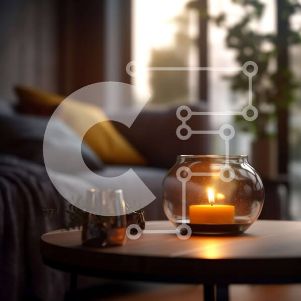 Intra Συλλεκτικό Ξύλινο Παζλ Plywood  4mm - Όμορφη εικόνα ενός άνετου σαλονιού με ένα αναμμένο κερί στο τραπέζι Σε Ξύλινο Κουτί - Διαστάσεις Puzzle: 10x10 cm – 25 κομμάτια