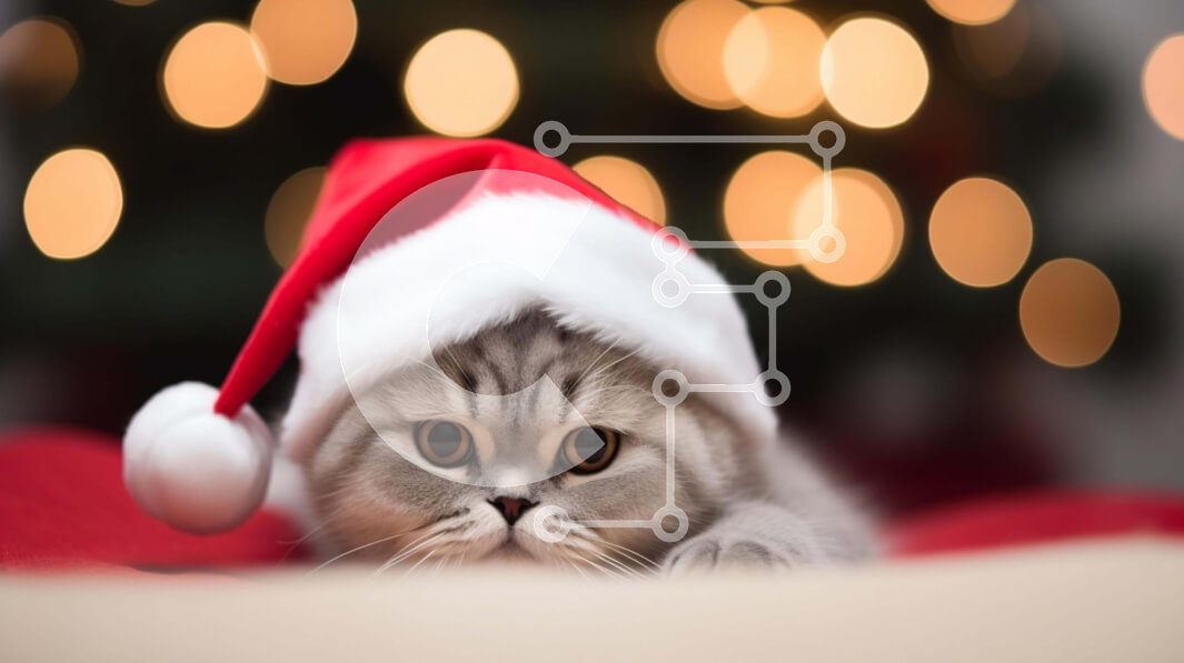 Intra Συλλεκτικό Ξύλινο Παζλ Plywood  4mm - Περίεργη γάτα που φορά το καπέλο του Άγιου Βασίλη Σε Ξύλινο Κουτί - Διαστάσεις: 10x10 cm – 25 κομμάτια