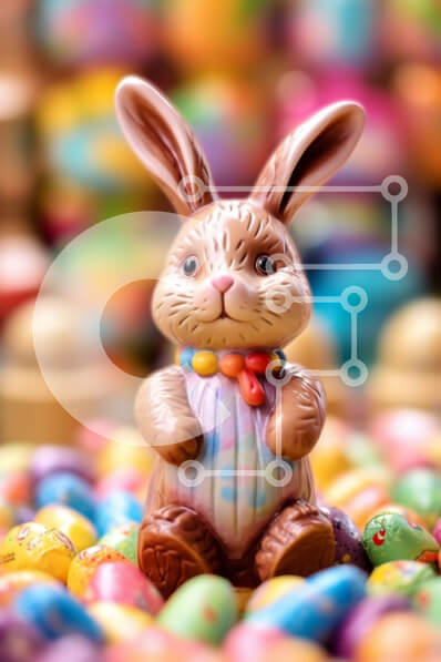 Intra Συλλεκτικό Ξύλινο Παζλ Plywood  4mm - Χαρούμενο λαγουδάκι του Πάσχα με ένα σωρό από πολύχρωμα αυγά Σε Ξύλινο Κουτί - Διαστάσεις: 10x10 cm – 25 κομμάτια