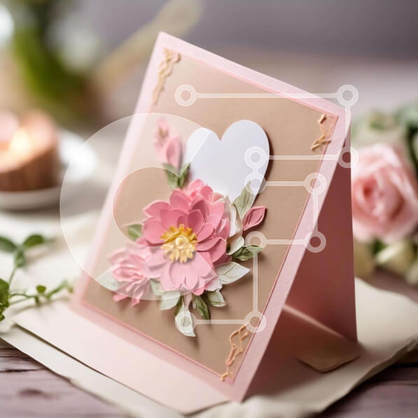 Intra Συλλεκτικό Ξύλινο Παζλ Plywood  4mm - Χειροποίητη κάρτα με ροζ λουλούδια και κερί σε ξύλινο τραπέζι Σε Ξύλινο Κουτί - Διαστάσεις: 10x10 cm – 25 κομμάτια