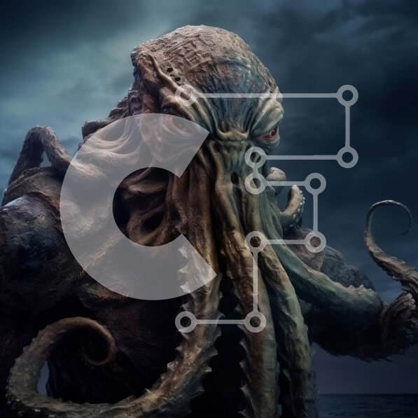 Intra Συλλεκτικό Ξύλινο Παζλ Plywood  4mm - Απόκοσμη εικόνα ενός απειλητικού γιγαντιαίου καλαμαριού Σε Ξύλινο Κουτί - Διαστάσεις: 10x10 cm – 25 κομμάτια