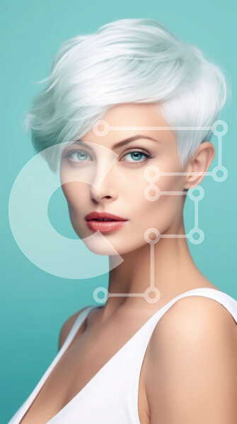 Intra Συλλεκτικό Ξύλινο Παζλ Plywood  4mm - Εκπληκτικό πορτρέτο μιας γυναίκας με κοντά πλατινέ ξανθά μαλλιά και μπλε μάτια Σε Ξύλινο Κουτί - Διαστάσεις Puzzle: 10x10 cm – 25 κομμάτια