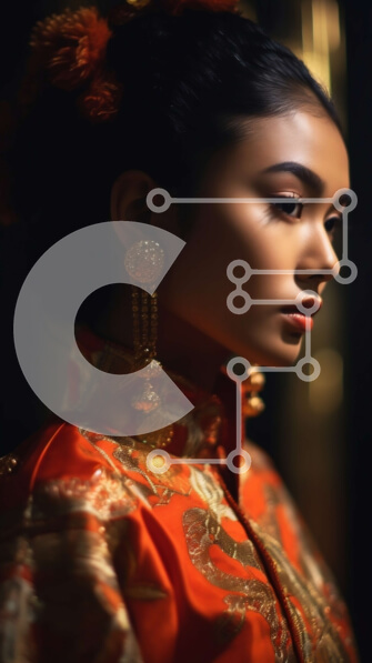 Intra Συλλεκτικό Ξύλινο Παζλ Plywood  4mm - Όμορφη γυναίκα που φορά κόκκινο και χρυσό φόρεμα Qipao με γιακά Mandarin Σε Ξύλινο Κουτί - Διαστάσεις Puzzle: 10x10 cm – 25 κομμάτια