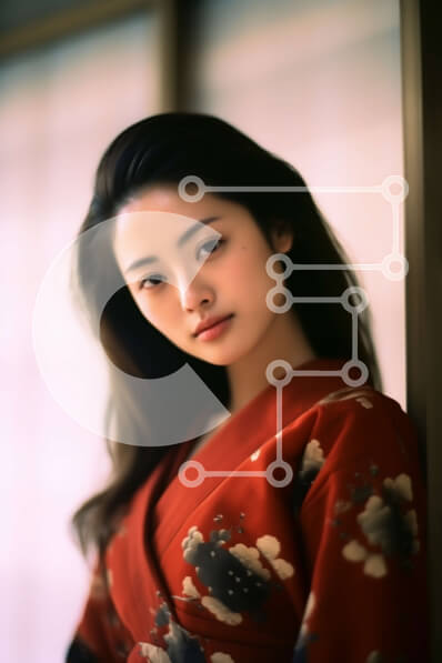 Intra Συλλεκτικό Ξύλινο Παζλ Plywood  4mm - Κομψή φωτογραφία γυναίκας με κόκκινο κιμονό και παράθυρο Σε Ξύλινο Κουτί - Διαστάσεις Puzzle: 10x10 cm – 25 κομμάτια