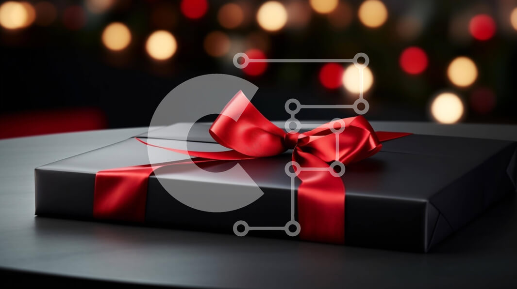 Intra Συλλεκτικό Ξύλινο Παζλ Plywood  4mm - Κουτί δώρου με κόκκινη κορδέλα και φώτα στο φόντο Σε Ξύλινο Κουτί - Διαστάσεις: 10x10 cm – 25 κομμάτια