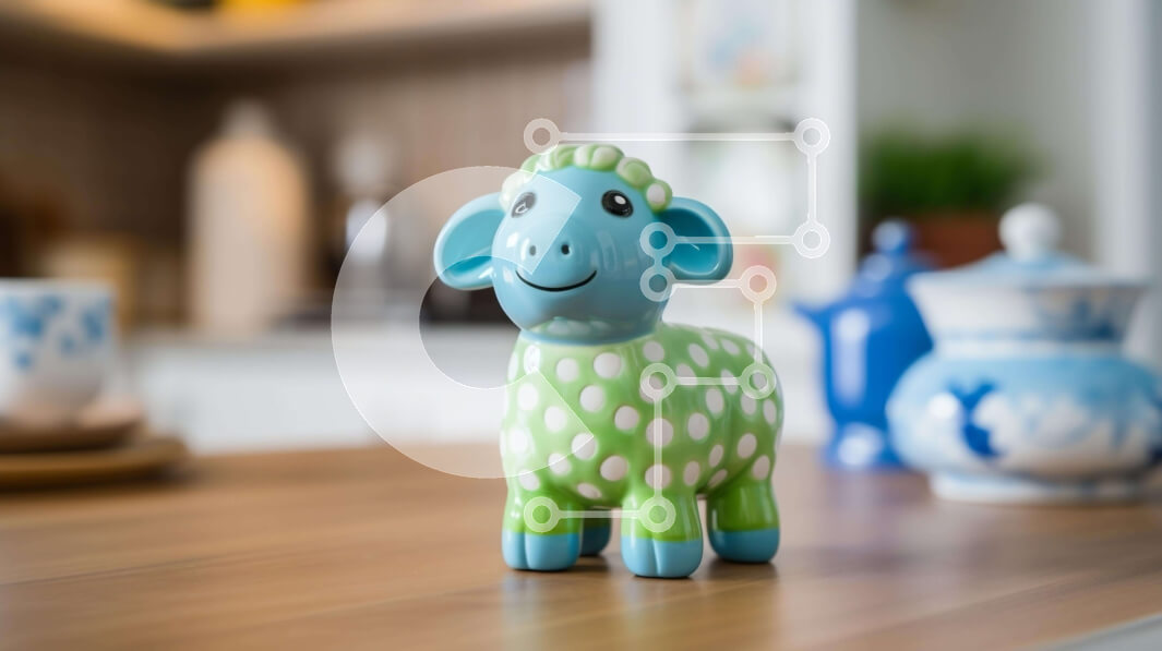 Intra Συλλεκτικό Ξύλινο Παζλ Plywood  4mm - Μπλε και πράσινο ειδώλιο παιχνίδι προβάτου στον πάγκο της κουζίνας Σε Ξύλινο Κουτί - Διαστάσεις: 10x10 cm – 25 κομμάτια