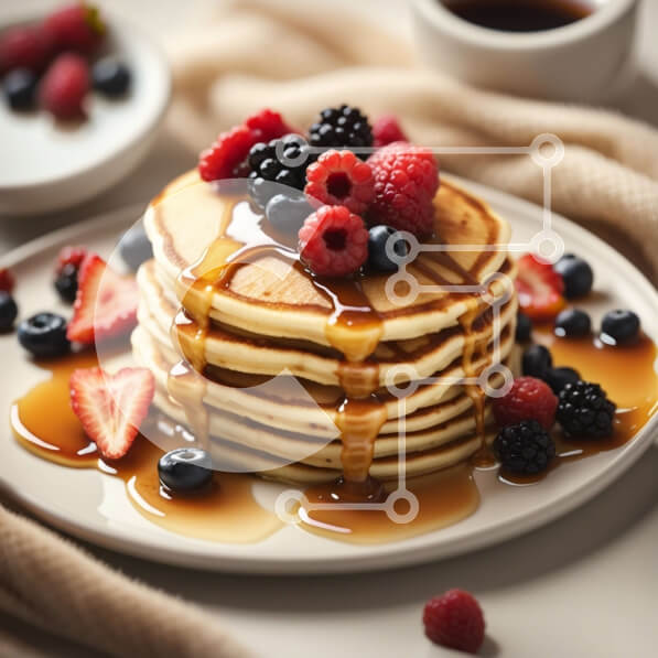 Σετ των 2 Intra Συλλεκτικό Ξύλινο Παζλ Plywood  4mm - Νόστιμη στοίβα από τηγανίτες με φρέσκα μούρα και σιρόπι Σε Ξύλινο Κουτί - Διαστάσεις: 10x10 cm – 25 κομμάτια