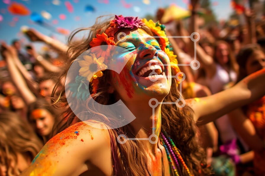 Intra Συλλεκτικό Ξύλινο Παζλ Plywood  4mm - Ζωντανή γυναίκα καλυμμένη με μπογιά σε ένα μουσικό φεστιβάλ Σε Ξύλινο Κουτί - Διαστάσεις Puzzle: 10x10 cm – 25 κομμάτια