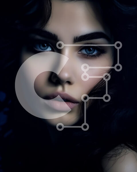 Intra Συλλεκτικό Ξύλινο Παζλ Plywood  4mm - Εκπληκτικό πορτρέτο μιας γυναίκας με σκούρα μαλλιά και μπλε μάτια Σε Ξύλινο Κουτί - Διαστάσεις Puzzle: 10x10 cm – 25 κομμάτια