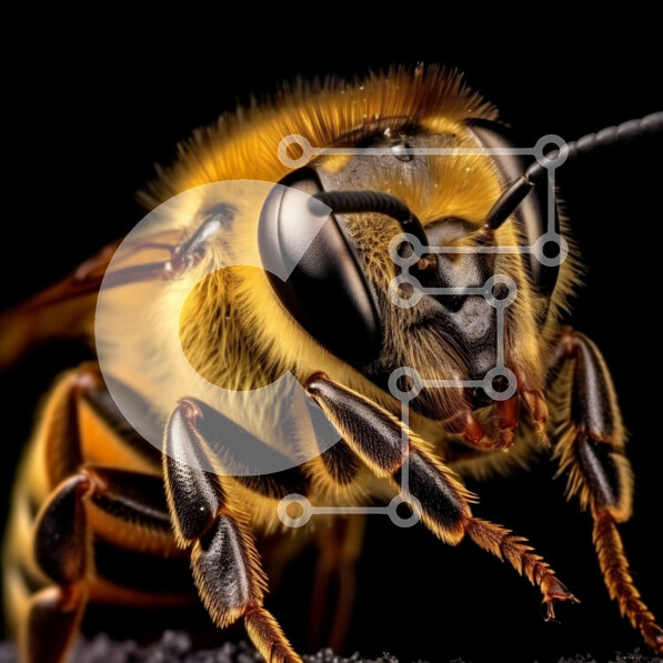 Intra Συλλεκτικό Ξύλινο Παζλ Plywood  4mm - Εκπληκτική μακρο λήψη του προσώπου της μέλισσας σε μαύρο φόντο Σε Ξύλινο Κουτί - Διαστάσεις: 10x10 cm – 25 κομμάτια