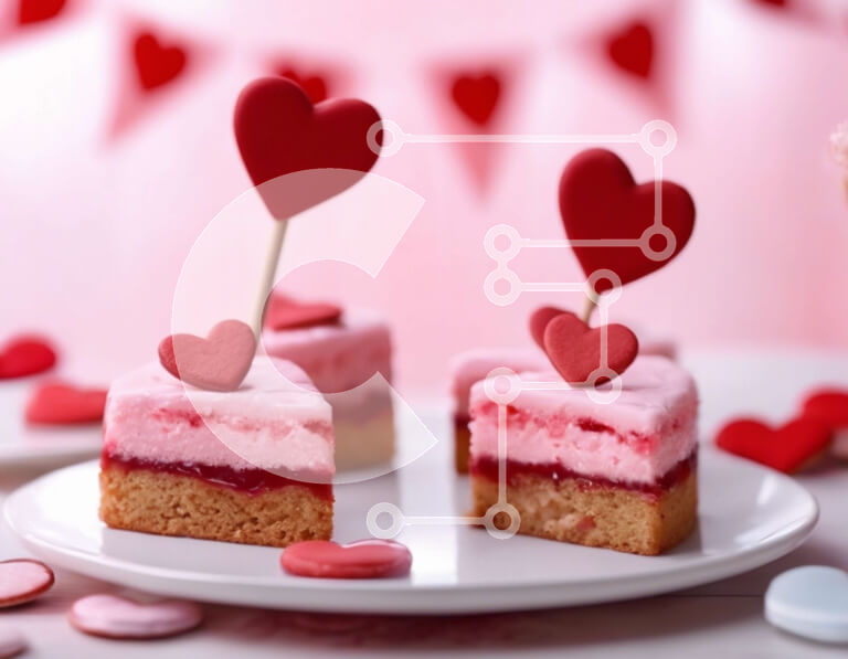 Σετ των 2 Intra Συλλεκτικό Ξύλινο Παζλ Plywood  4mm - Τούρτες του Αγίου Βαλεντίνου με στολίδια καρδιάς Σε Ξύλινο Κουτί - Διαστάσεις: 10x10 cm – 25 κομμάτια