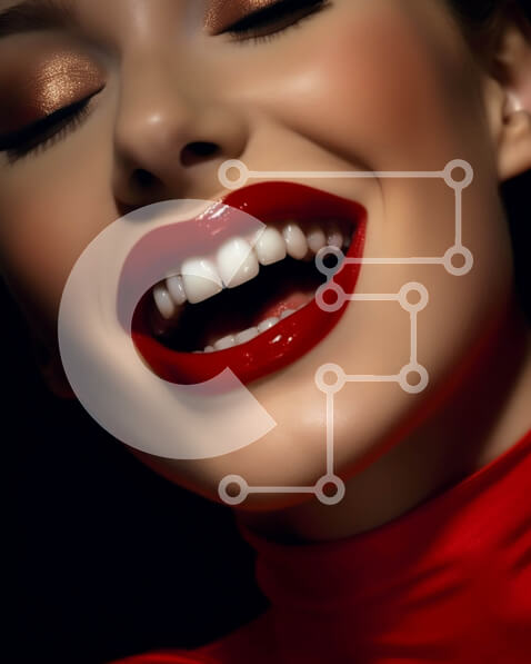 Intra Συλλεκτικό Ξύλινο Παζλ Plywood  4mm - Πανέμορφο πορτρέτο γυναίκας με κόκκινα χείλη και χαλαρά κύματα Σε Ξύλινο Κουτί - Διαστάσεις Puzzle: 10x10 cm – 25 κομμάτια