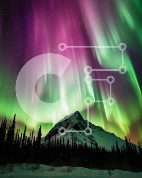 Intra Συλλεκτικό Ξύλινο Παζλ Plywood  4mm - Ζωντανά χρώματα της Aurora Borealis πάνω από ένα χιονισμένο βουνό Σε Ξύλινο Κουτί - Διαστάσεις: 10x10 cm – 25 κομμάτια