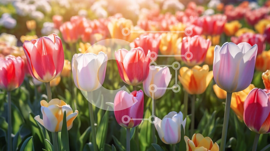 Intra Συλλεκτικό Ξύλινο Παζλ Plywood  4mm - Όμορφη εικόνα ενός χωραφιού με τουλίπες σε πλήρη άνθιση Σε Ξύλινο Κουτί - Διαστάσεις: 10x10 cm – 25 κομμάτια