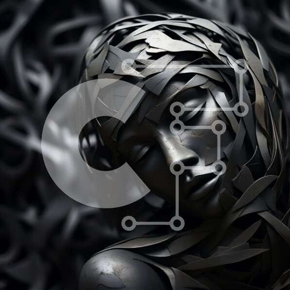 Σετ των 2 Intra Συλλεκτικό Ξύλινο Παζλ Plywood  4mm - Γυναίκα με κλειστά μάτια και μαλλιά που καλύπτουν το πρόσωπο με μαύρο φόρεμα Σε Ξύλινο Κουτί - Διαστάσεις: 10x10 cm – 25 κομμάτια