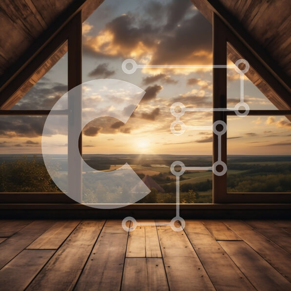 Intra Συλλεκτικό Ξύλινο Παζλ Plywood  4mm - Γραφική θέα στην κοιλάδα και τα βουνά από ένα αραιά επιπλωμένο δωμάτιο Σε Ξύλινο Κουτί - Διαστάσεις Puzzle: 10x10 cm – 25 κομμάτια