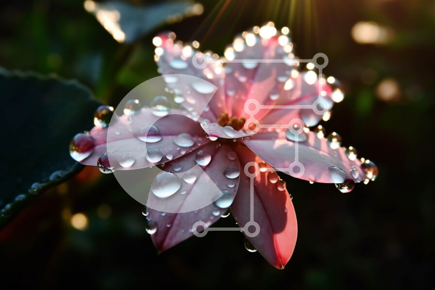 Intra Συλλεκτικό Ξύλινο Παζλ Plywood  4mm - Όμορφη εικόνα ενός ροζ λουλουδιού με σταγονίδια νερού και έναν λαμπερό ήλιο Σε Ξύλινο Κουτί - Διαστάσεις: 10x10 cm – 25 κομμάτια