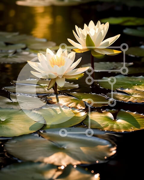 Intra Συλλεκτικό Ξύλινο Παζλ Plywood  4mm - Εκπληκτική εικόνα των Λευκών Νούφαρων σε μια Ήσυχη Λίμνη Σε Ξύλινο Κουτί - Διαστάσεις: 10x10 cm – 25 κομμάτια