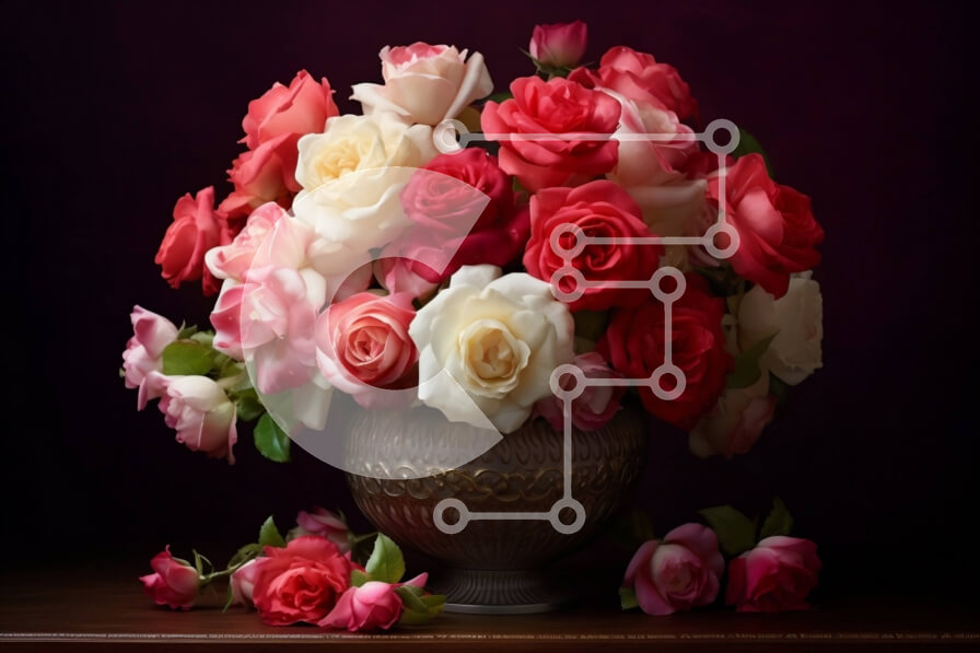 Intra Συλλεκτικό Ξύλινο Παζλ Plywood  4mm - Όμορφα ροζ και λευκά τριαντάφυλλα σε διακοσμητικό βάζο σε ξύλινο τραπέζι Σε Ξύλινο Κουτί - Διαστάσεις Puzzle: 10x10 cm – 25 κομμάτια