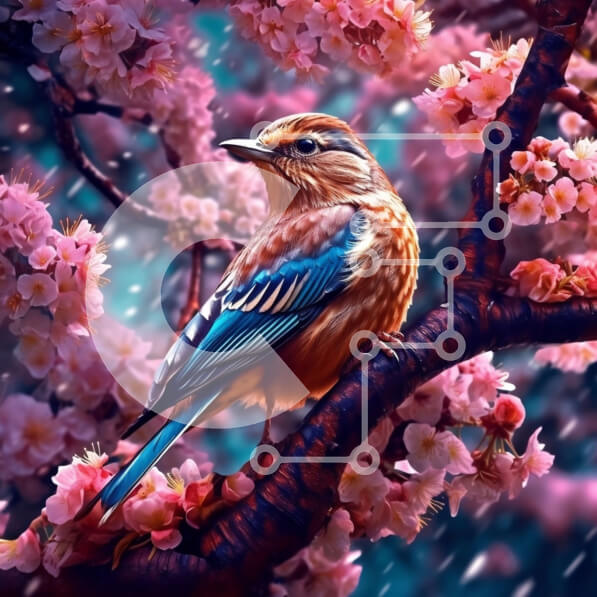 Intra Συλλεκτικό Ξύλινο Παζλ Plywood  4mm - Όμορφη εικόνα ενός μικρού πουλιού σε ένα κλαδί δέντρου με άνθη κερασιάς Σε Ξύλινο Κουτί - Διαστάσεις: 10x10 cm – 25 κομμάτια