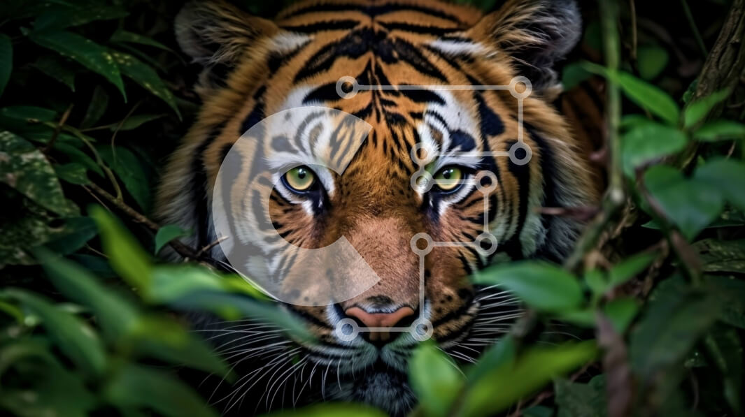 Intra Συλλεκτικό Ξύλινο Παζλ Plywood  4mm - Τίγρη που κρύβεται στη ζούγκλα - Φωτογραφία Αρχείου Σε Ξύλινο Κουτί - Διαστάσεις: 10x10 cm – 25 κομμάτια