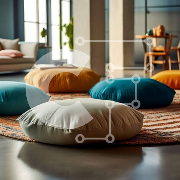 Intra Συλλεκτικό Ξύλινο Παζλ Plywood  4mm - Ζωντανές καρέκλες Bean Bag σε ευρύχωρο δωμάτιο με ψηλά ταβάνια και φυσικό φως Σε Ξύλινο Κουτί - Διαστάσεις Puzzle: 10x10 cm – 25 κομμάτια