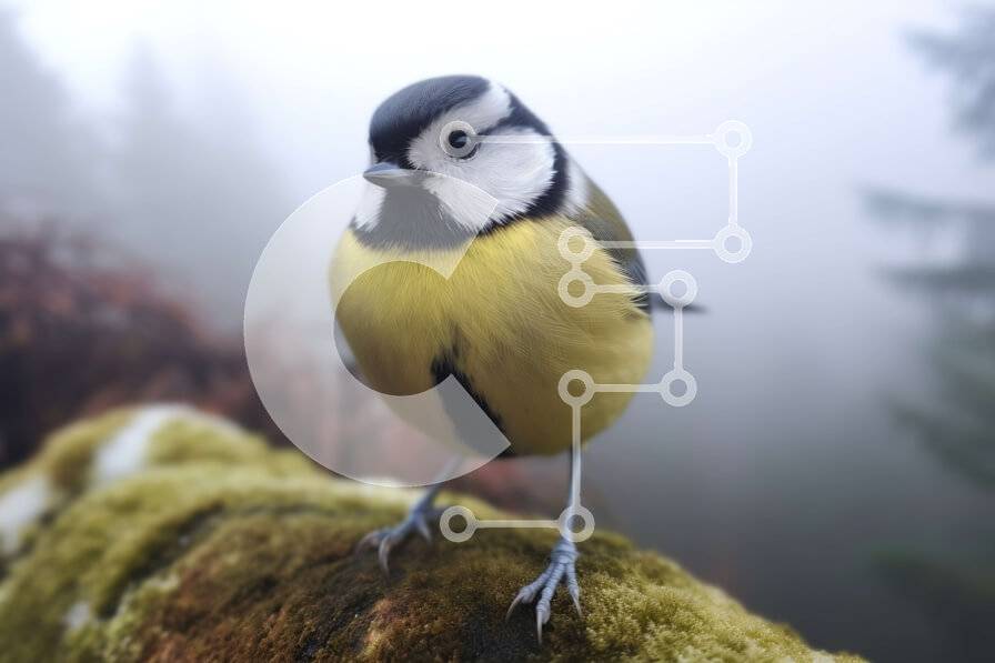 Intra Συλλεκτικό Ξύλινο Παζλ Plywood  4mm - Κίτρινο και μαύρο πουλί σκαρφαλωμένο στα ποώδη κλαδιά στο δάσος Σε Ξύλινο Κουτί - Διαστάσεις: 10x10 cm – 25 κομμάτια