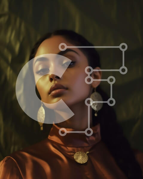 Intra Συλλεκτικό Ξύλινο Παζλ Plywood  4mm - Κομψή γυναίκα που φορά καφέ πουκάμισο με χρυσά κοσμήματα Σε Ξύλινο Κουτί - Διαστάσεις Puzzle: 10x10 cm – 25 κομμάτια