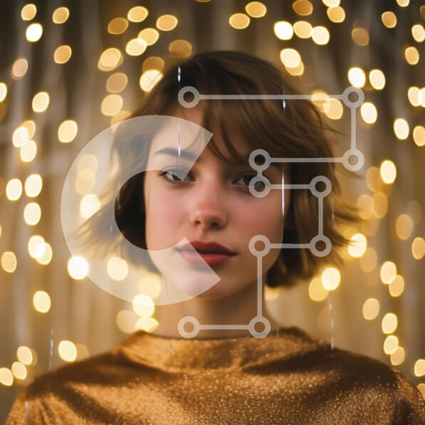 Intra Συλλεκτικό Ξύλινο Παζλ Plywood  4mm - Σοβαρό πορτρέτο μιας νεαρής γυναίκας με χρυσό πουκάμισο Σε Ξύλινο Κουτί - Διαστάσεις Puzzle: 10x10 cm – 25 κομμάτια