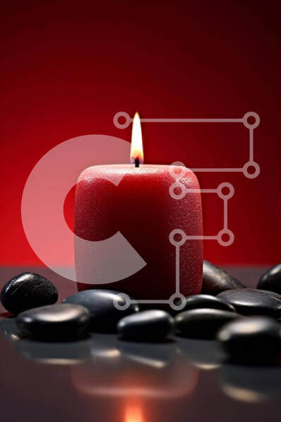 Intra Συλλεκτικό Ξύλινο Παζλ Plywood  4mm - Κόκκινο κερί σε μαύρο φόντο με πέτρες - Φωτογραφία Αρχείου Σε Ξύλινο Κουτί - Διαστάσεις Puzzle: 10x10 cm – 25 κομμάτια