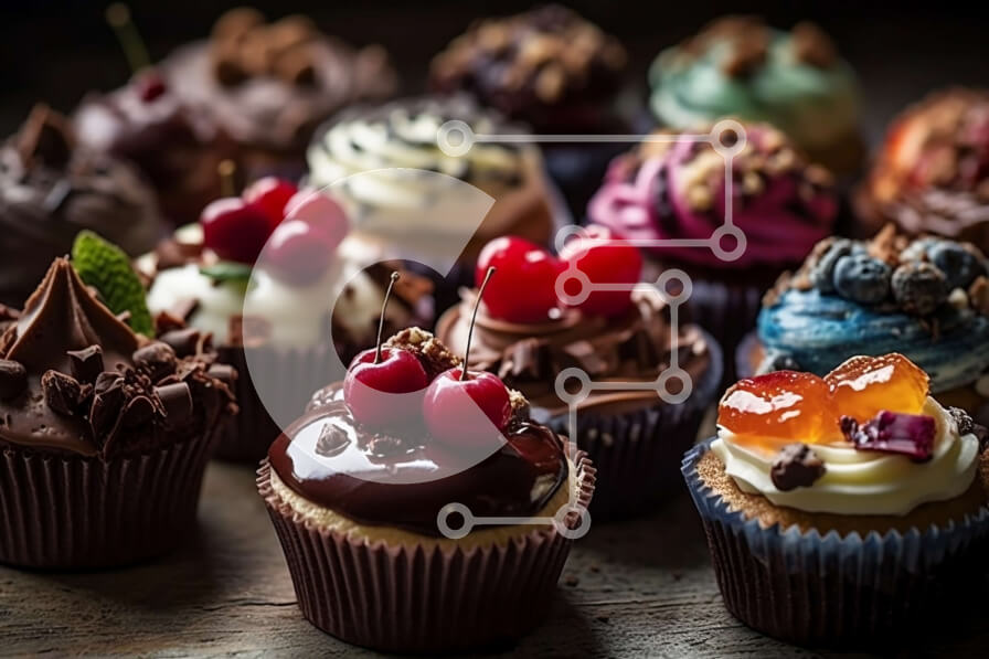 Σετ των 2 Intra Συλλεκτικό Ξύλινο Παζλ Plywood  4mm - Νόστιμη εικόνα από πολύχρωμα cupcakes με διάφορα toppings Σε Ξύλινο Κουτί - Διαστάσεις: 10x10 cm – 25 κομμάτια