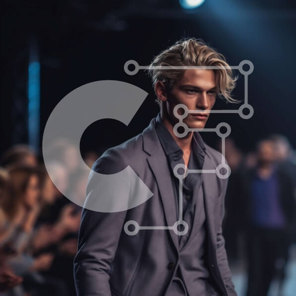 Σετ των 2 Intra Συλλεκτικό Ξύλινο Παζλ Plywood  4mm - Μοντέλο μόδας που περπατά στην πασαρέλα με γκρι κοστούμι Σε Ξύλινο Κουτί - Διαστάσεις: 10x10 cm – 25 κομμάτια