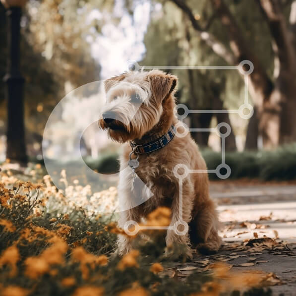 Intra Συλλεκτικό Ξύλινο Παζλ Plywood  4mm - Χαριτωμένη εικόνα ενός μικρού καφέ σκύλου που κάθεται σε ένα πάρκο που περιβάλλεται από κίτρινα λουλούδια Σε Ξύλινο Κουτί - Διαστάσεις: 10x10 cm – 25 κομμάτια