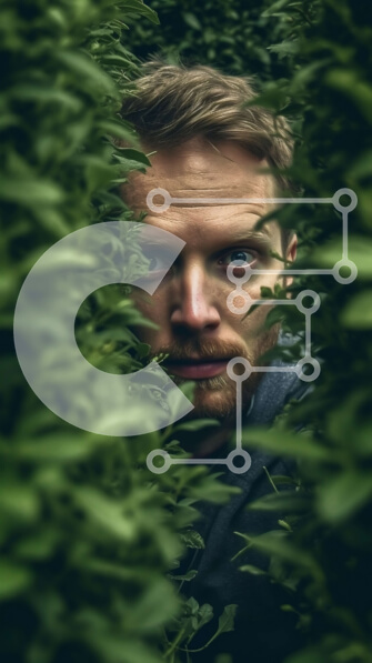 Intra Συλλεκτικό Ξύλινο Παζλ Plywood  4mm - Άνθρωπος με κουκούλα που κρυφοκοιτάζει μέσα από τον φράκτη στη φύση Σε Ξύλινο Κουτί - Διαστάσεις Puzzle: 10x10 cm – 25 κομμάτια