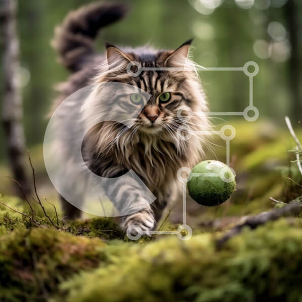 Intra Συλλεκτικό Ξύλινο Παζλ Plywood  4mm - Όμορφη εικόνα μιας μακρυμάλλης γάτας που περπατά σε ένα δάσος Σε Ξύλινο Κουτί - Διαστάσεις: 10x10 cm – 25 κομμάτια