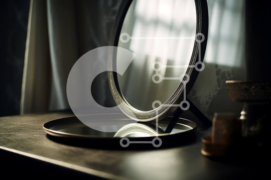 Intra Συλλεκτικό Ξύλινο Παζλ Plywood  4mm - Διακοσμητικός στρογγυλός καθρέφτης σε ξύλινη συρταριέρα σε υπνοδωμάτιο με χαμηλό φωτισμό Σε Ξύλινο Κουτί - Διαστάσεις Puzzle: 10x10 cm – 25 κομμάτια