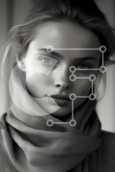 Intra Συλλεκτικό Ξύλινο Παζλ Plywood  4mm - Σοβαρή γυναίκα με ένα κασκόλ που κοιτάζει την κάμερα Σε Ξύλινο Κουτί - Διαστάσεις Puzzle: 10x10 cm – 25 κομμάτια