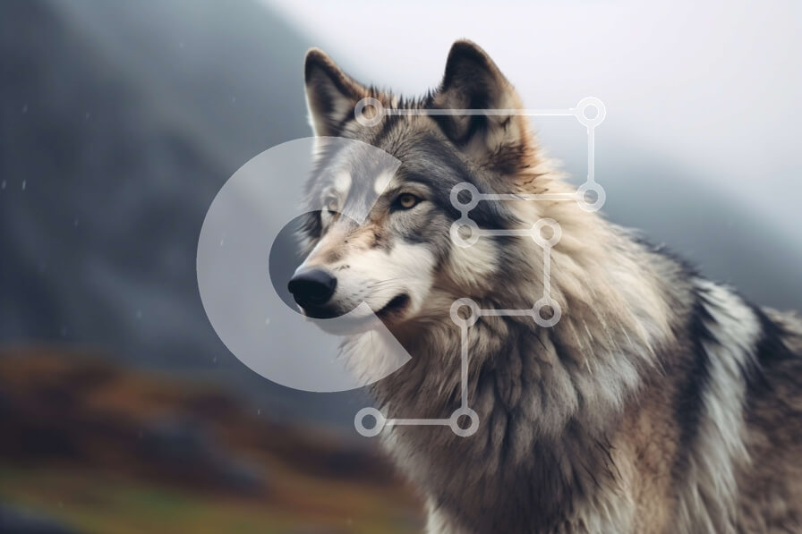 Σετ των 2 Intra Συλλεκτικό Ξύλινο Παζλ Plywood  4mm - Όμορφη εικόνα ενός γκρίζου λύκου σε ένα βραχώδες βουνό Σε Ξύλινο Κουτί - Διαστάσεις: 10x10 cm – 25 κομμάτια